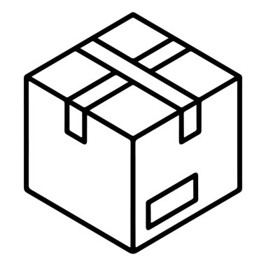 Üzerinde bant olan kapalı bir karton kutunun basit bir izometrik çizimi.