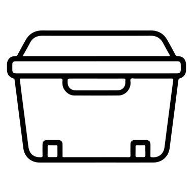 Taşınabilir soğutucu veya depolama konteynırının minimalist siyah beyaz çizgi çizimi.