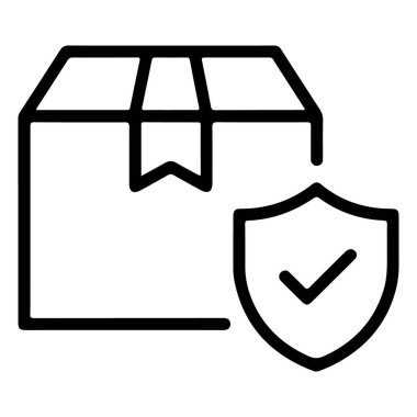 İşaretli bir kalkanın yanında bir paket kutusu tasvir eden basit bir satır resim simgesi.