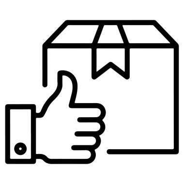 Paketin yanında baş parmak gösteren bir el çizgisi resim simgesi.