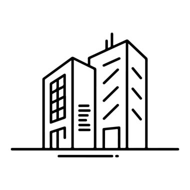 Bitişik iki modern ofis binasının minimalist siyah beyaz çizgisi..