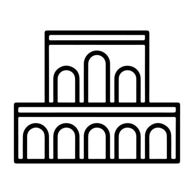 Basit bir siyah beyaz çizgi çizimi, kemerli antik mimari yapıyı temsil ediyor..