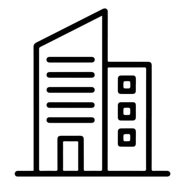 Mimari özellikleri olan modern bir ofis binasını temsil eden bir minimalist çizgi sanat ikonu..