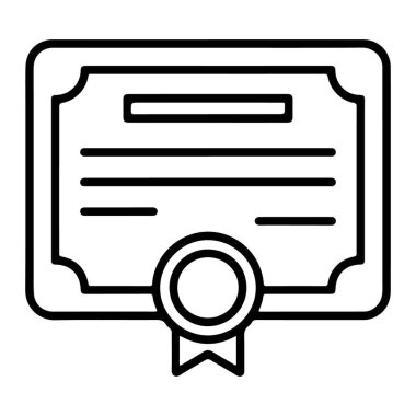 Üzerinde kurdele ve mühür olan resmi bir sertifikanın minimalist siyah beyaz çizimi.