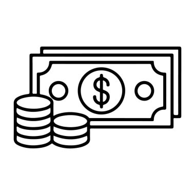 Minimalist bir siyah beyaz çizim Amerikan dolarları ve paraları temsil ediyor..