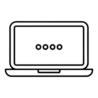 Açık bir dizüstü bilgisayarın minimalist çizimi dört noktalı yükleme dizisini gösterir.
