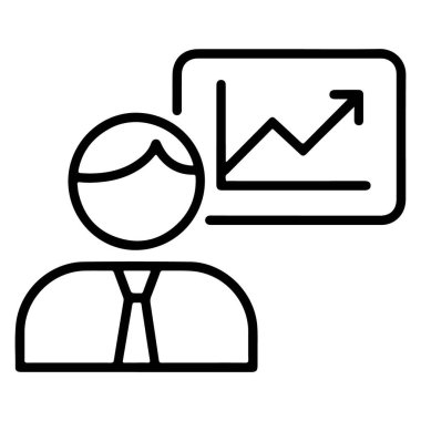 Yükselen bir grafiğin yanında takım elbiseli birinin basit bir çizimi.