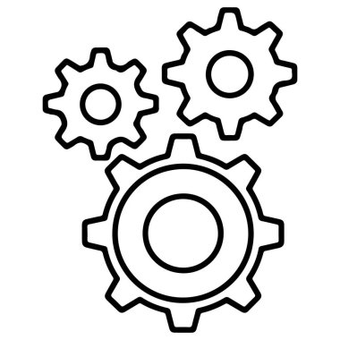 Değişen boyutlarda üç siyah ana hat birbirine bağlıdır, bu da mekanik sistemi temsil eder..