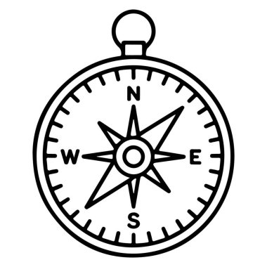 Kardinal yön ve derecelerini gösteren klasik bir pusulanın elle çizilmiş siyah beyaz çizimi..