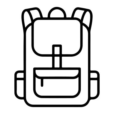 Askıları ve cepleri olan geleneksel bir sırt çantasının minimalist çizimi.