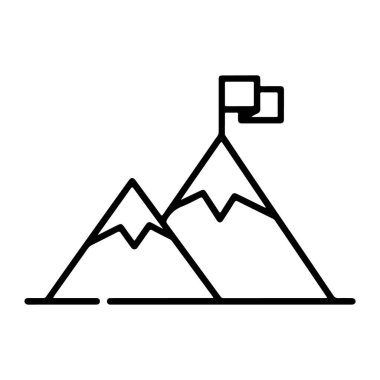 Karla kaplı iki dağın minimalist çizgisi, en yüksek zirvesinde bir bayrak, hedefleri temsil ediyor..