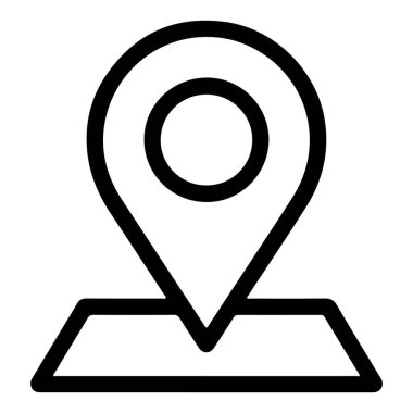 Harita üzerinde bir harita işaretleyicisini ya da broşu temsil eden minimalist siyah beyaz çizgi resim simgesi.