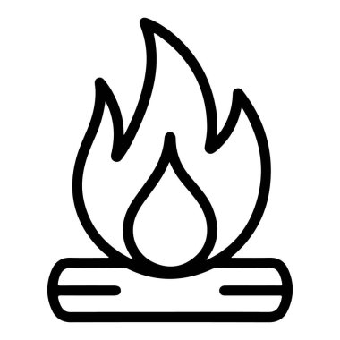 Alevler ve kütüklerle dolu bir kamp ateşinin minimalist siyah beyaz çizgisi..