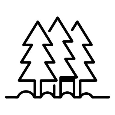 Bir minimalist siyah beyaz çizgi birbirine yakın duran üç yeşil ağacı resmediyor..