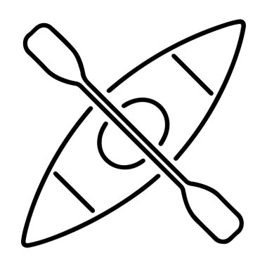 Minimalist bir çizginin çiziminde kokpitinde çapraz kürek çeken bir kano tasvir edilir..