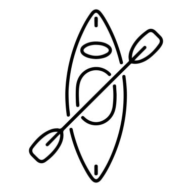 Minimalist siyah beyaz çizgili bir kano ve üstünde bir kürek..