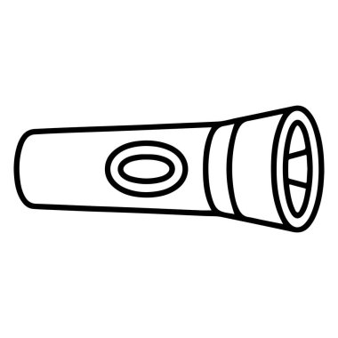 Elle çizilmiş, siyah beyaz çizilmiş standart bir el fenerinin ucu düğmeli ve ucu tırtıklı..