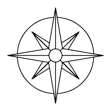 Bir dairenin içinde sekiz noktalı bir pusula çizimi.