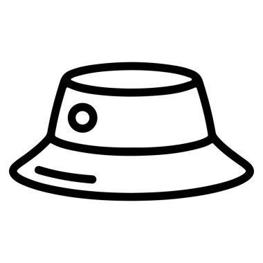 Dairesel aksanlı klasik bir kova şapkanın minimalist siyah beyaz çizgisi..