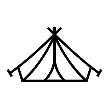 Minimalist siyah beyaz çizgili bir çadır beyaz arka plana karşı..