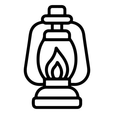 Görünür alevi olan klasik bir petrol fenerinin basit siyah beyaz çizimi..