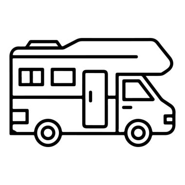 Eğlence aracı ya da kamp aracının siyah beyaz çizgili bir tasviri.