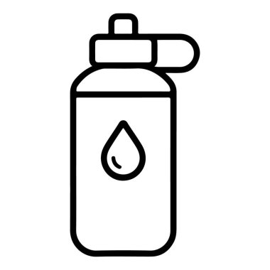 Üzerinde damla sembolü olan siyah beyaz bir su şişesinin minimalist çizimi..