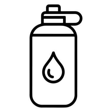 Yeniden kullanılabilir bir su şişesinin minimalist çizimi. Su kaybını gösteren bir damlama sembolü var..