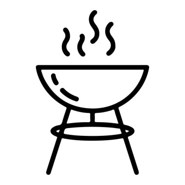 Minimalist siyah beyaz bir çizgi bir tezgahta ızgara dumanı tasvir ediyor..