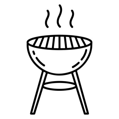 Bir barbekü ızgarasının minimalist siyah-beyaz çizgisi buhar zerreleri yayıyor..