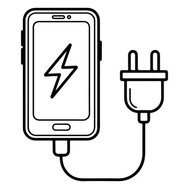 Duvar şarj aletine bağlı akıllı bir telefonun elle çizilmiş bir çizimi..