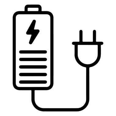 Bir güç dolgusu tarafından şarj edilen bataryayı gösteren basit bir taslak simgesi.