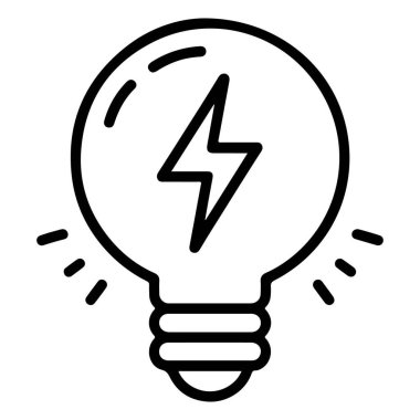 İçinde yıldırım sembolü olan bir ampulün minimalist siyah beyaz çizimi..