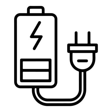 Elektrik prizi ve kablo ile şarj edilen bataryayı gösteren basit bir çizgi resim simgesi.