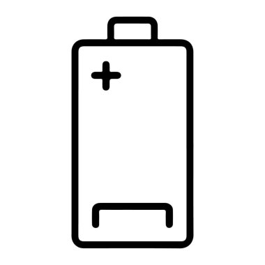 Bir akünün minimalist çizimi, pozitif ve negatif terminallerini açıkça gösterir.