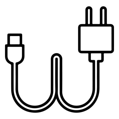 Duvar güç adaptörüne bağlı bir USB kablosunun minimalist çizimi.