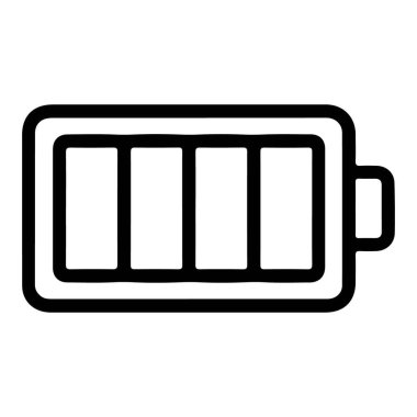 Bir pil sembolünün minimalist siyah beyaz çizgisi, dört farklı segmenti gösteriyor..