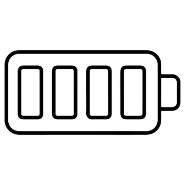 Bir batarya simgesinin temiz, siyah ve beyaz çizimi tam gücü gösteriyor.