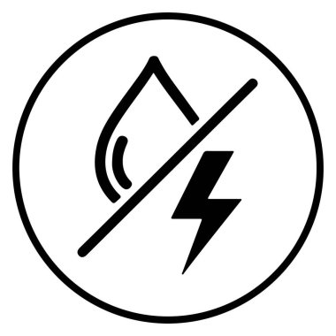 Çapraz çizgileri olan dairesel bir simge bir su damlası ve bir yıldırım geçiyor..