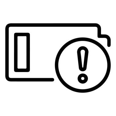 Uyarı sembollü, neredeyse boş bir bataryayı tasvir eden basit bir çizgi resim simgesi.