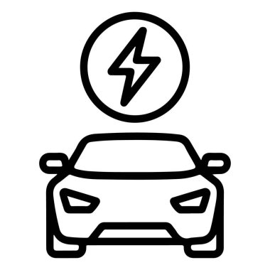 Elektrik yıldırımlı bir arabayı gösteren basit bir çizgi resim simgesi şarj olduğunu gösteriyor..
