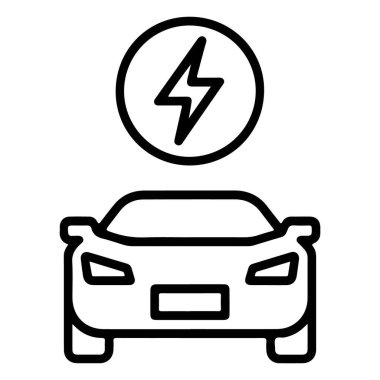 Üzerinde yıldırım sembolü olan elektrikli bir arabayı tasvir eden basit bir çizgi sanat simgesi..