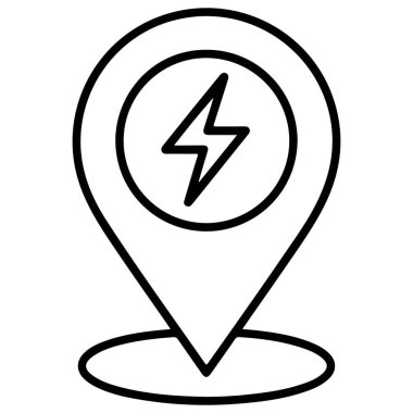 İçinde yıldırım sembolü olan bir harita iğnesinin basit bir çizimi.