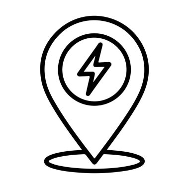 İçinde yıldırım sembolü olan bir lokasyon iğnesinin basit bir çizimi elektrik yükleme noktasını gösteriyor..