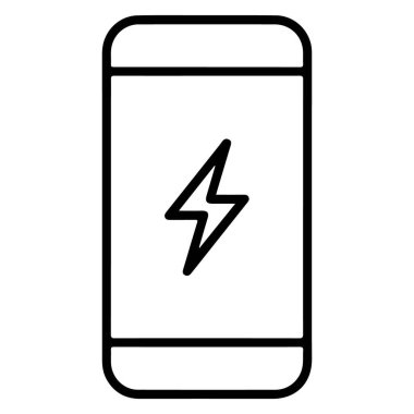 Bir akıllı telefonun şarj olduğunu gösteren bir yıldırım sembolü gösteren basit bir taslak simgesi.