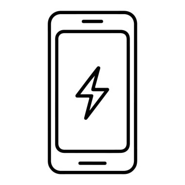 Yıldırımı gösteren, gücü sembolize eden veya şarj eden bir akıllı telefonun minimalist çizimi.