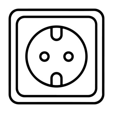 Standart bir Avrupa elektrik prizinin minimalist siyah beyaz çizgisi.