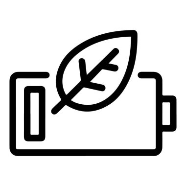 Çevre dostu gücü sembolize eden yaprağı olan basit bir pil çizgisi simgesi..