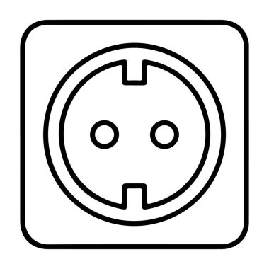 Bir kare içinde yuvarlak bir Avrupa elektrik soketinin minimalist siyah beyaz çizgisi.