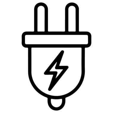 Elektrik için bir yıldırım sembolü içeren bir elektrik prizinin minimalist ana hatları.